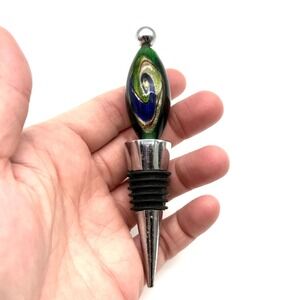 Handmade Dichroic Glass Wine Bottle Stopper Iridescent Art Glass Barware Silver